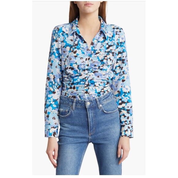 NWT Rails Lisa Top in Blue White Black Zinnia Button Up Size Large - Picture 1 of 13